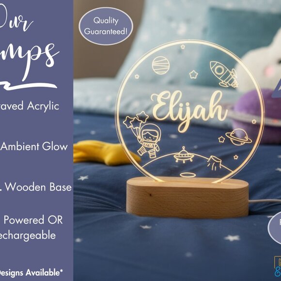 Personalized Astronaut Night Light – Custom LED Lamp for Space-Loving Kids - Picture 3 of 8